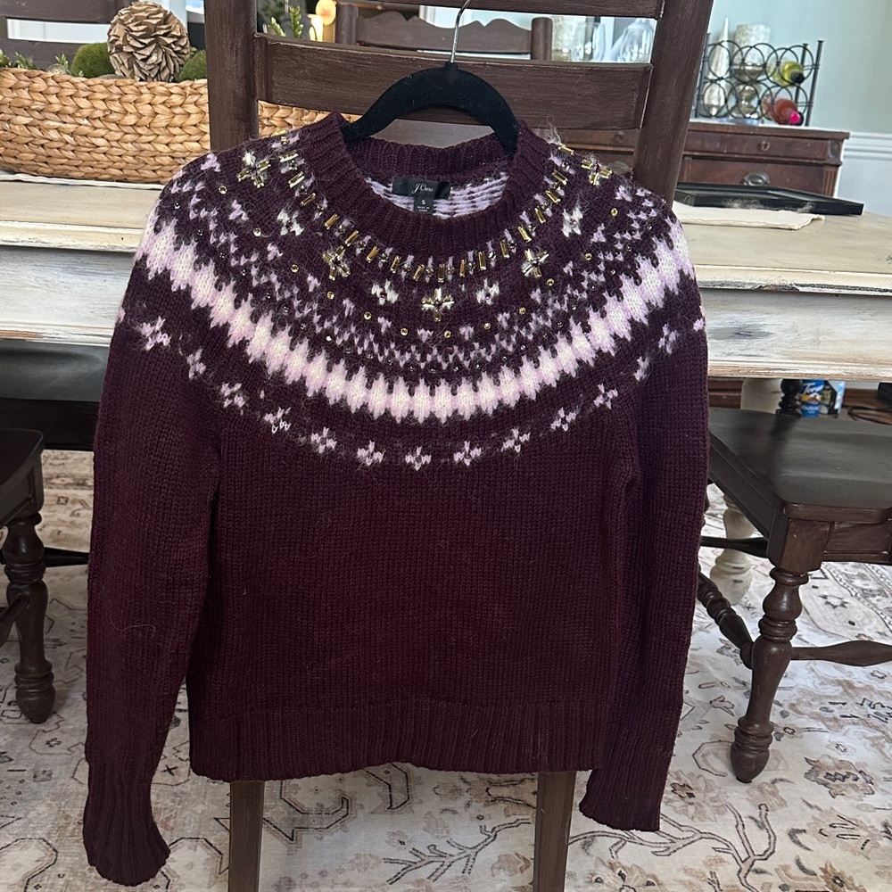 J. Crew Burgundy and Light Pink Knit Sweater